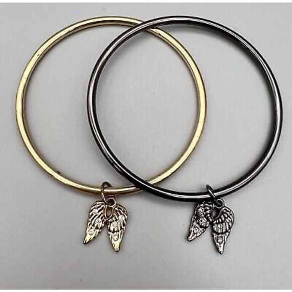 VS vintage htf angel wing set of 2 pave circle bangle statement bracelet nib - Picture 1 of 6